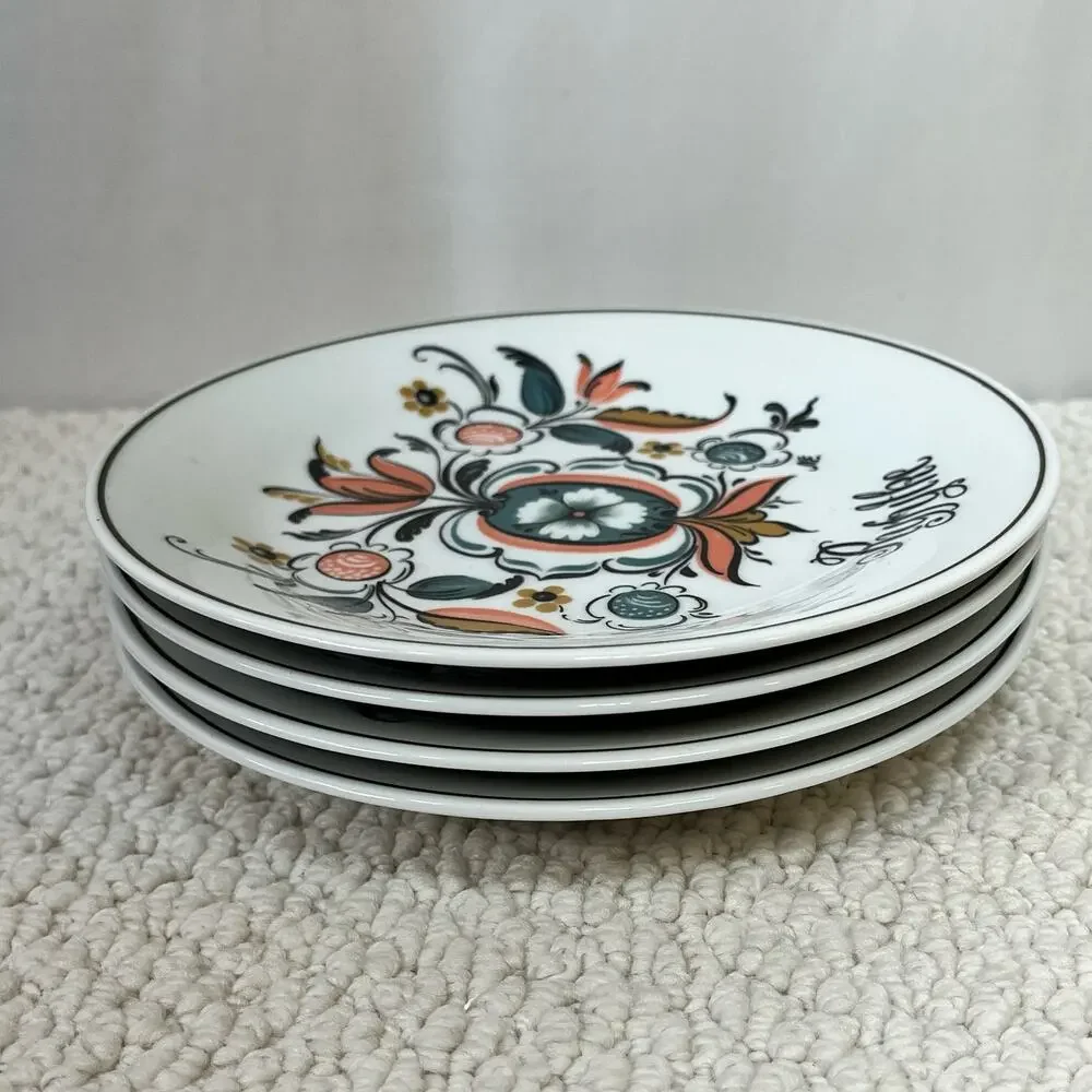 VTG Porsgrund Collector Plates Scandinavian Rosemaling Folk Art Lot of 4 6.75